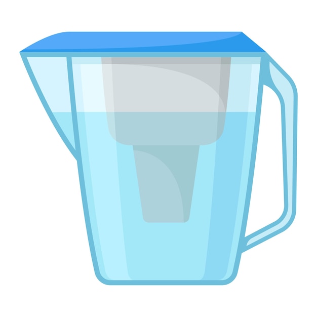 Portative container for drinking water with filter inside for purification blue and grey colors handle on the right side Flat vector Illustration isolated on white background