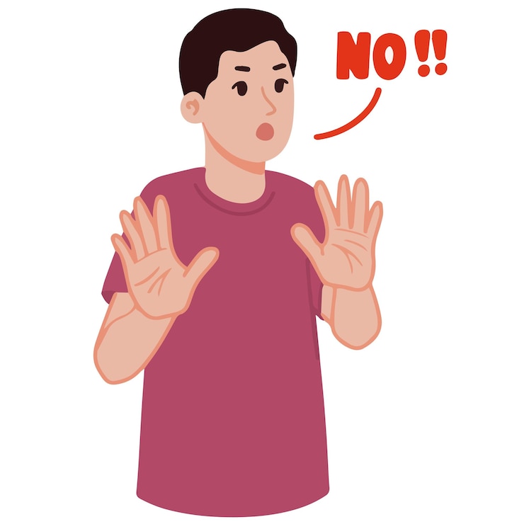 Vector portrait annoyed man saying stop no denial gesture illustration