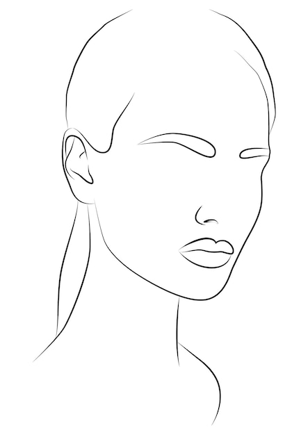 Portrait by line Drawing of a woman Artistic drawing of the female face line