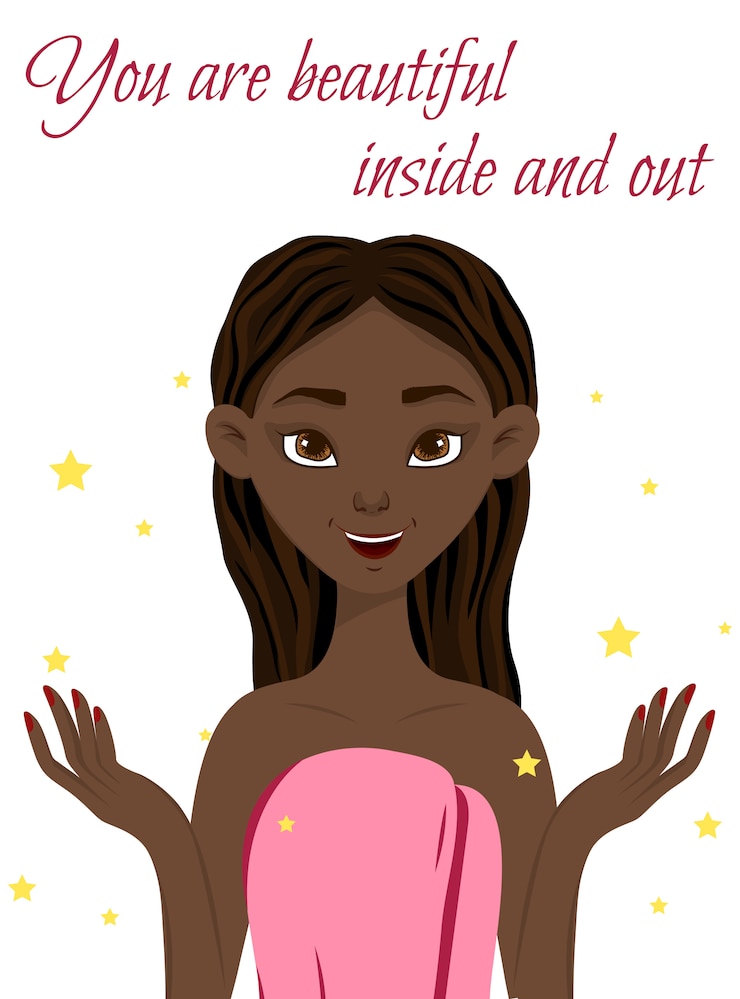 Vector portrait of a beautiful dark skinned girl. cartoon style. illustration.