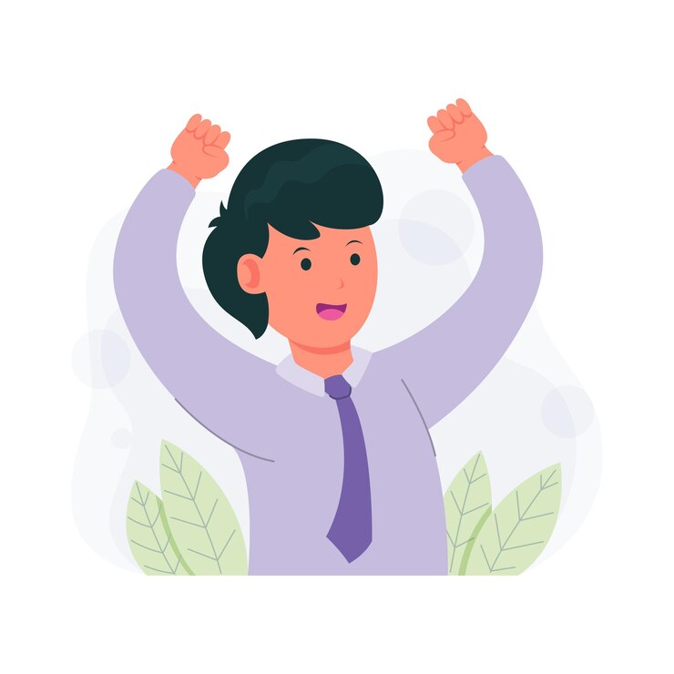 Vector portrait of an employee getting achievement