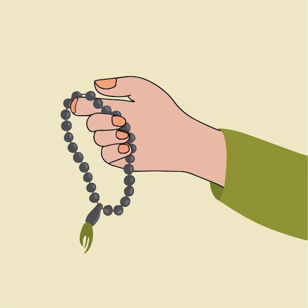 Portrait of hand drawn with tasbih prayer beads pray dzikir moslem ramadan illustration