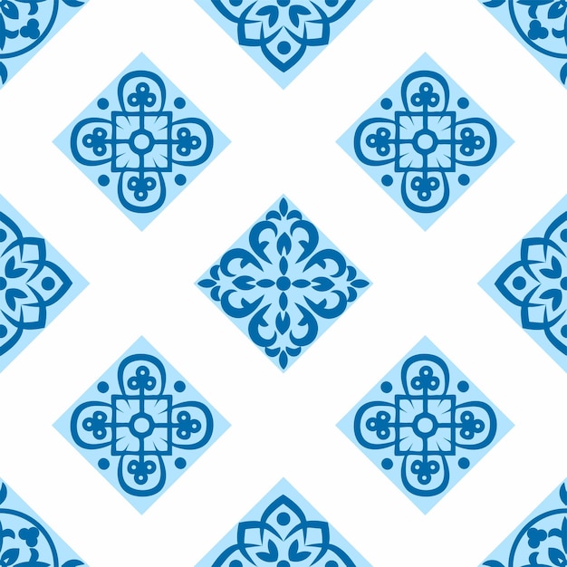 Portuguese seamless pattern with azulejo tiles Gorgeous seamless patchwork pattern from colorful Moroccan tiles ornaments