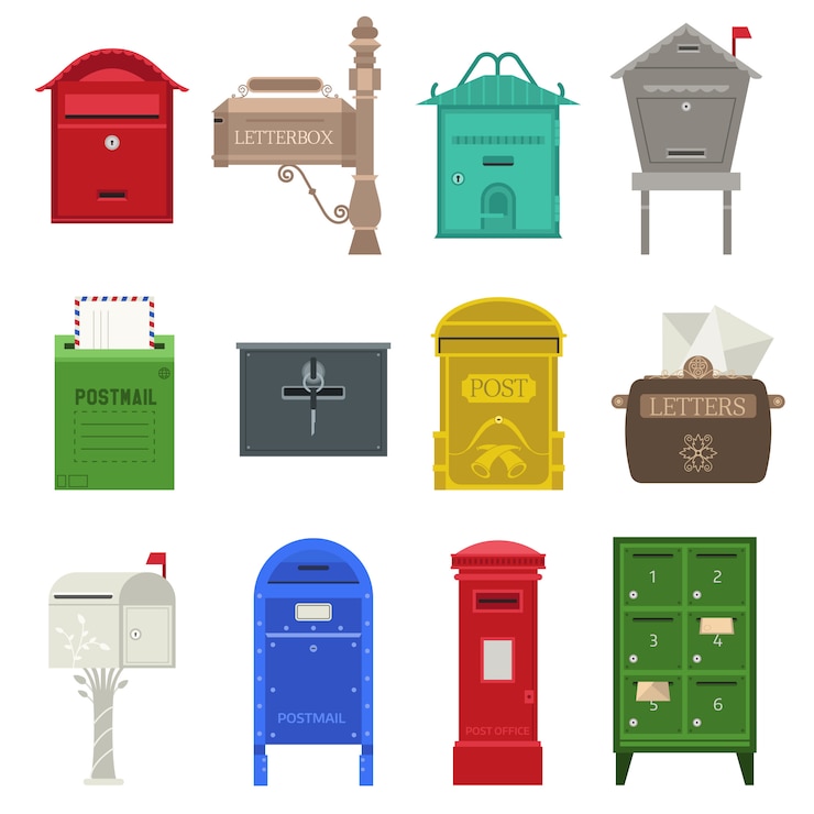 Vector post mailbox  set.