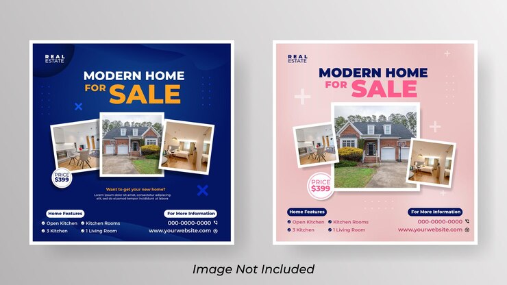Post media sosial rumah properti atau templat banner persegi