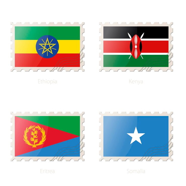 Vector postage stamp with the image of ethiopia kenya eritrea somalia flag