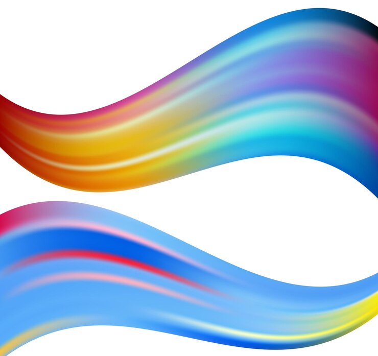 Vector poster aliran warna-warni modern bentuk cair gelombang dalam warna pelangi memantulkan latar belakang suar