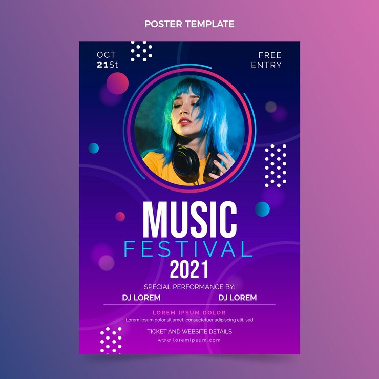 Vector poster festival musik gradien penuh warna