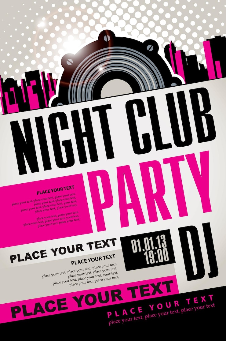 Vector poster for dj party with audio speaker