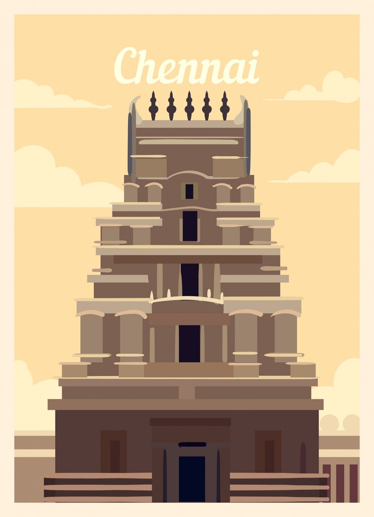 Vector poster retro cakrawala kota chennai.