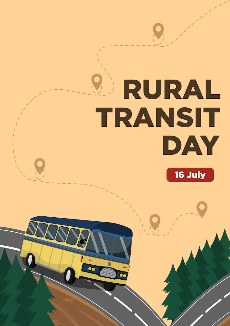 Vector poster templates rural transit day with feel of a bus trip to the countryside vector illustration