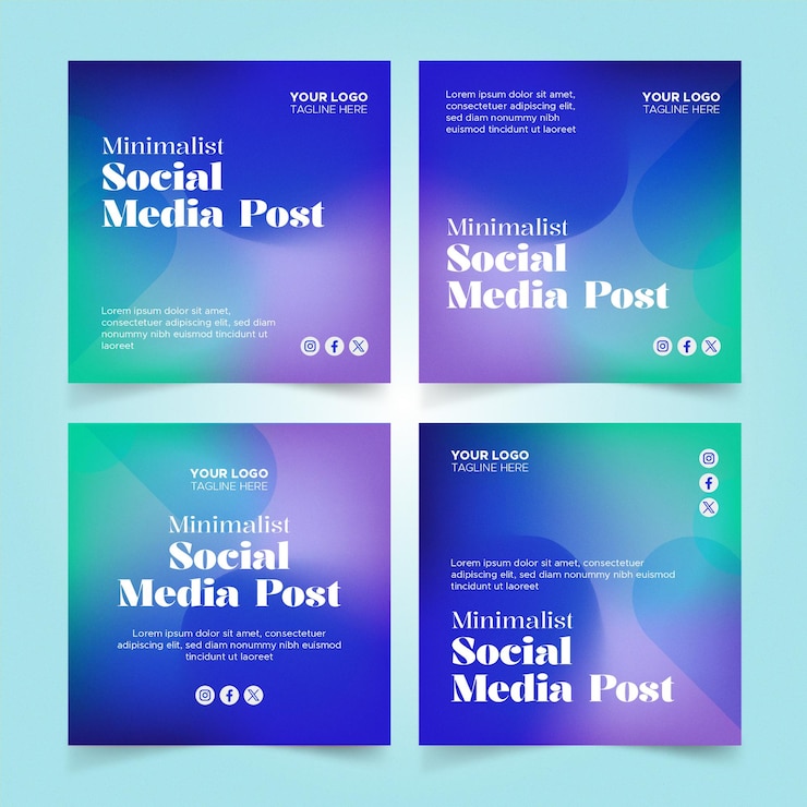 Vector postingan instagram sederhana gradien biru dan ungu bertekstur