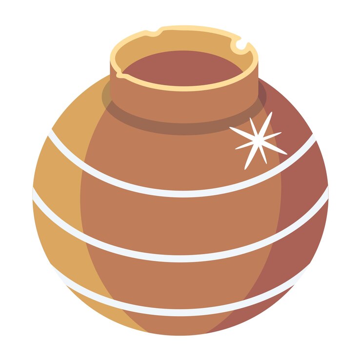 Vector pot tanah liat dengan bagian atas yang pecah dan garis putih.