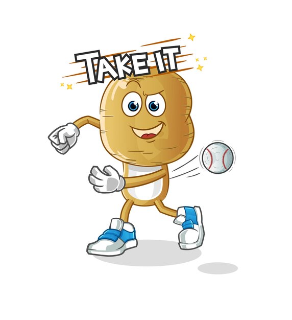 Potato head cartoon throwing baseball vector cartoon character