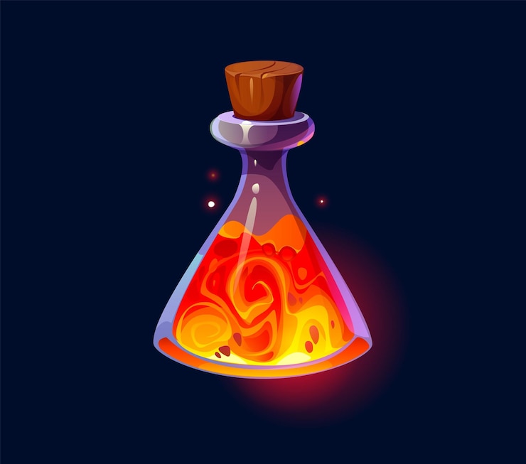 Vector potion bottle with fire witch magic elixir poison