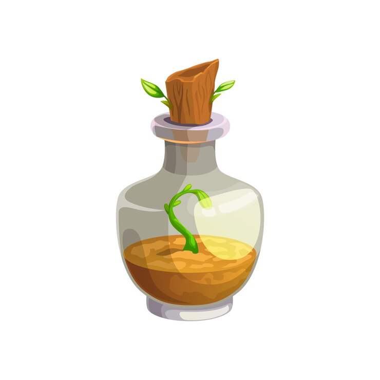 Vector potion bottle with growing sprout inside icon