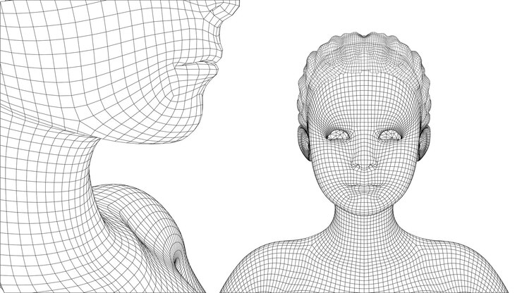Vector potret vektor 3d seorang gadis muda cantik dengan gaya rambut yang menampilkan berbagai sudut pada latar belakang putih