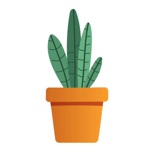 Potted plant with long green leaves in a terracotta pot Minimalist and modern style for interior design decor and botanical themes Flat vector illustration isolated on white background