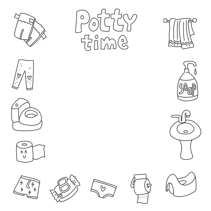 Potty time frame Vector doodle frame with potty training elements for kids