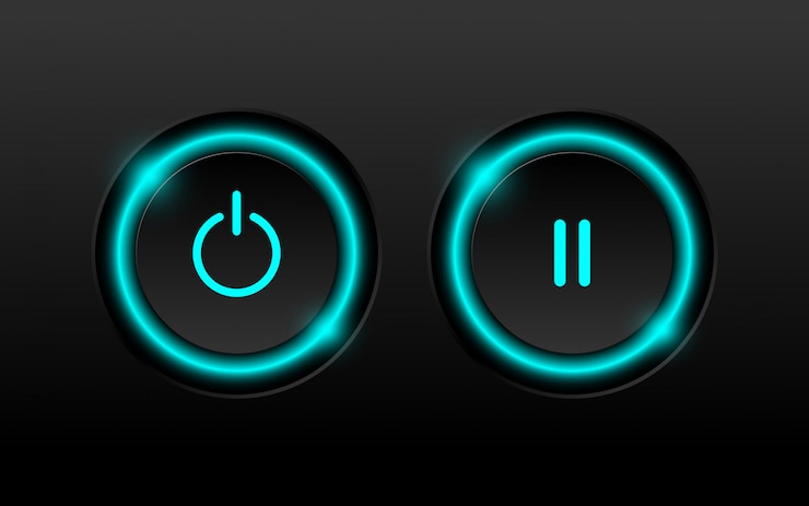 Vector power and pause button 3d with neon lighting.