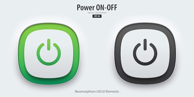 Power icon A set of active and inactive buttons have neon lights with Power symbols 3D button trendy neumorphic style for apps websites interfaces UI UX elements Vector illustration