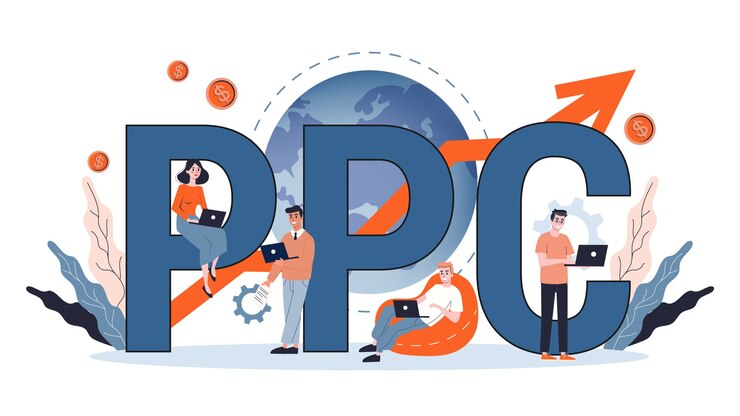 Vector ppc pay per click advertising in the internet. marketing strategy for business promotion. pay for banner on the web page.  illustration in cartoon style