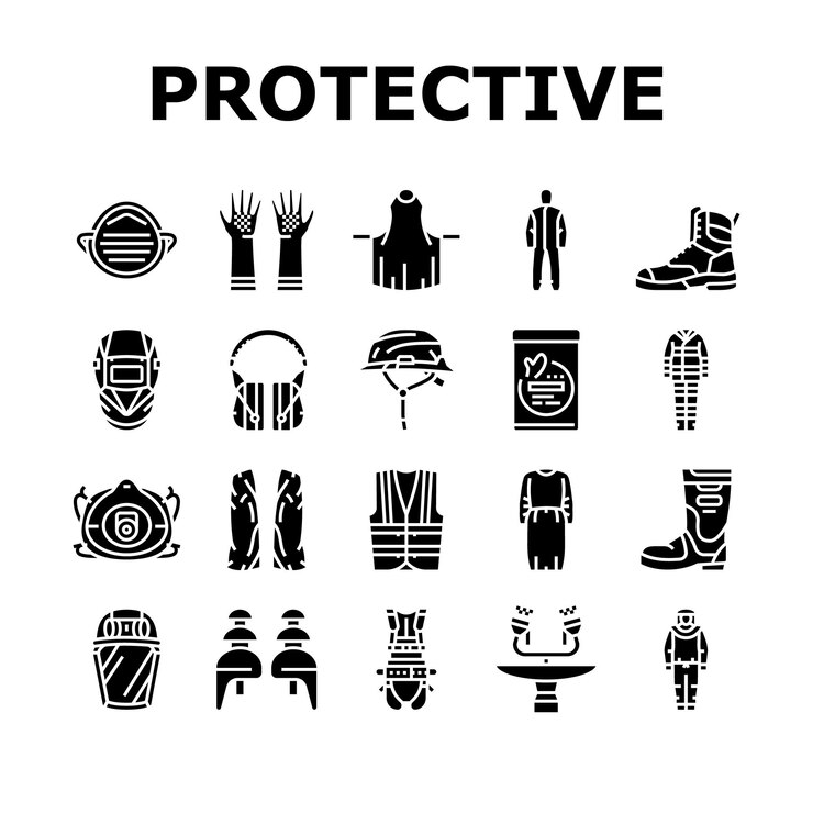 Vector ppe protective safety kit icons set vector