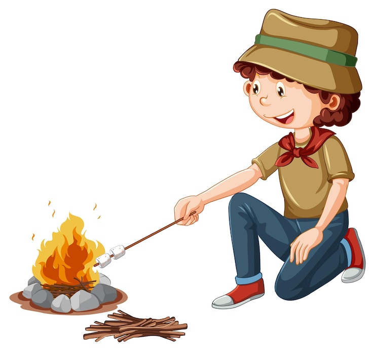 Vector pramuka memanggang marshmallow