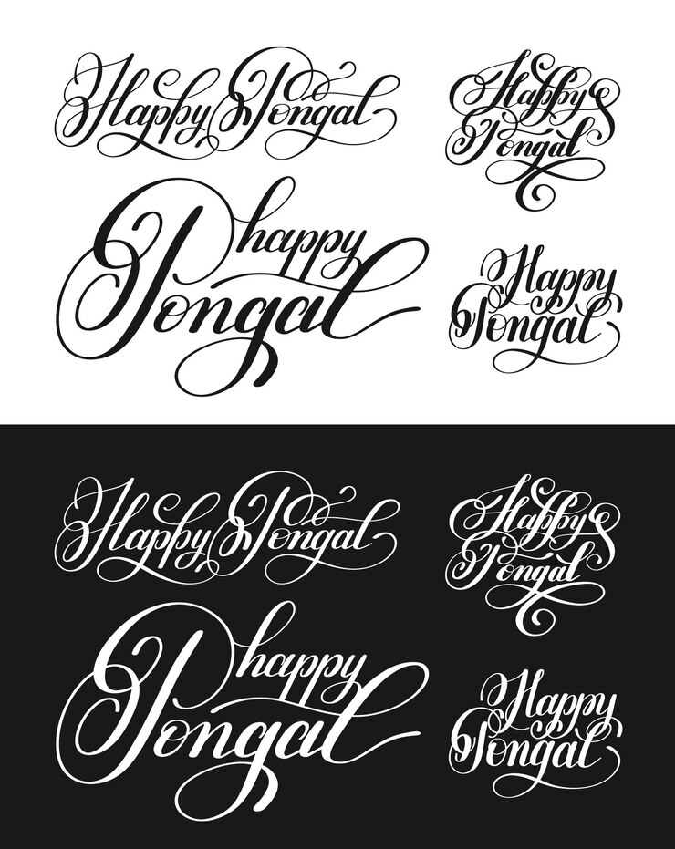 Vector prasasti tulisan tangan tinta pongal yang bahagia untuk acara festival panen india selatan