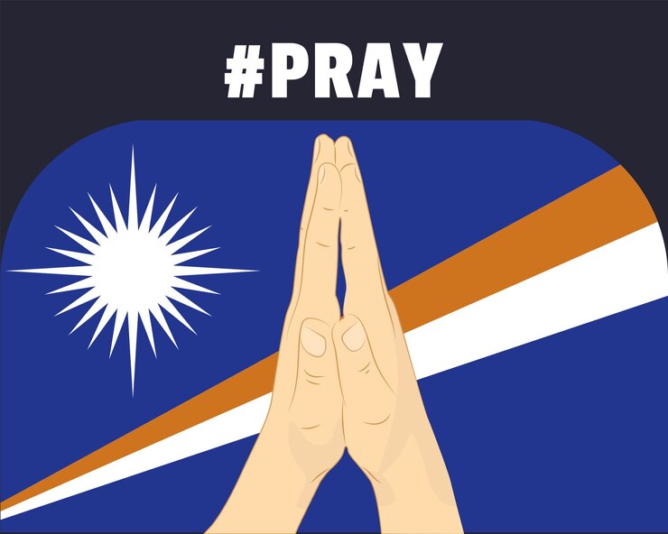 Vector pray for marshall islands help or support concept marshall islands flag with praying hands
