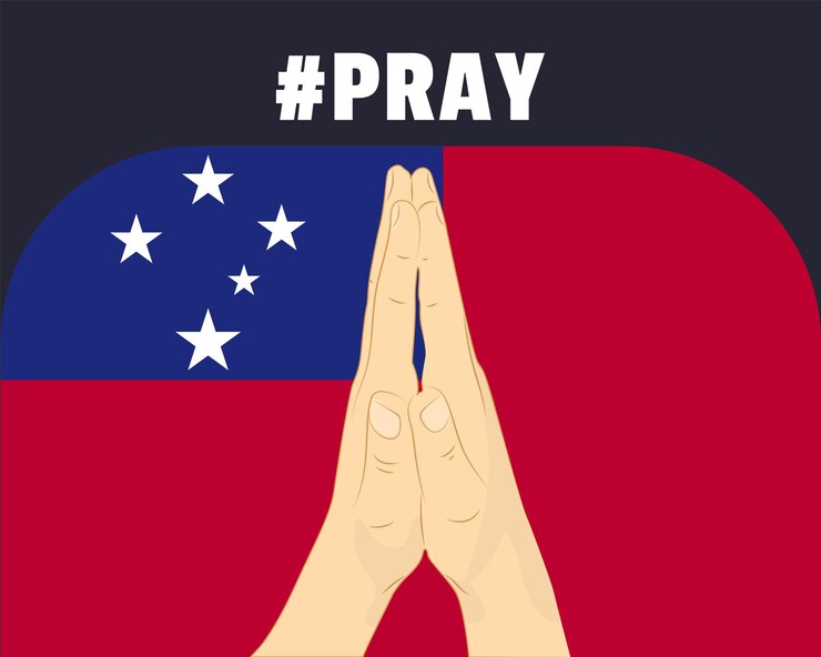 Vector pray for samoa help or support concept samoa flag with praying hands