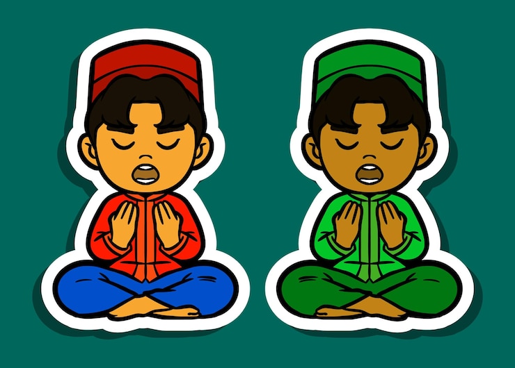 Vector praying muslim boys