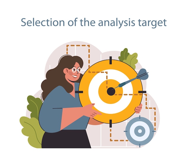 Predictive analytics Process of using and processing data to forecast future outcome Business ideas or decisions development Character selecting analysis target Flat vector illustration