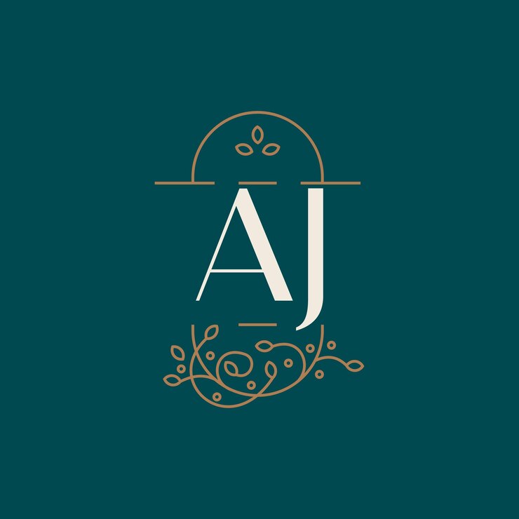 Vector premium aj logo monogram with gold circle frame luxury initials design minimal modern typeface