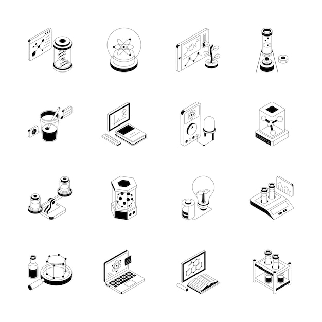 Premium bundle of science and lab study isometric style icons