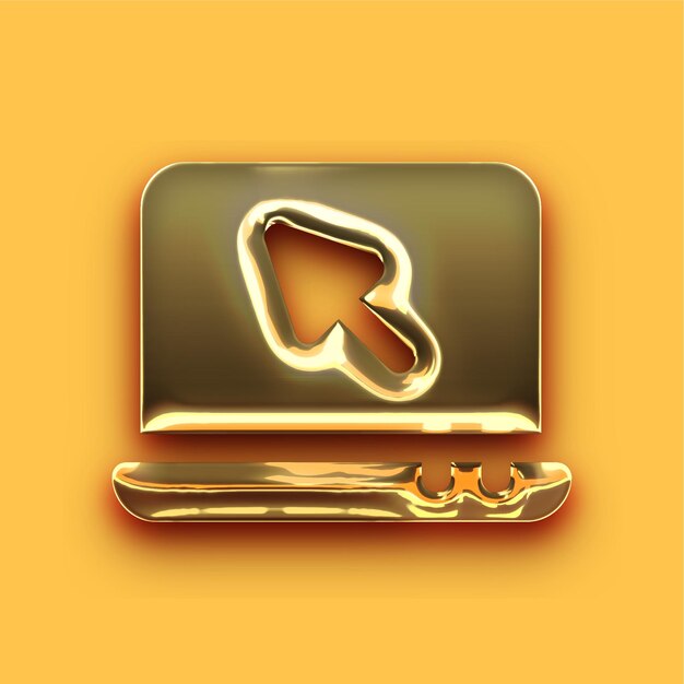 Premium Chrome Gold Laptop and Mouse Pointer Icon with Customizable Yellow Backdrop