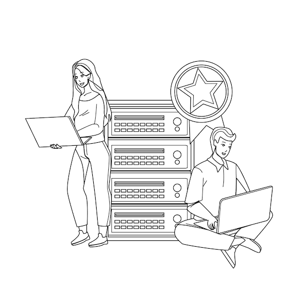Premium Hosting Using Man And Woman Users Vector