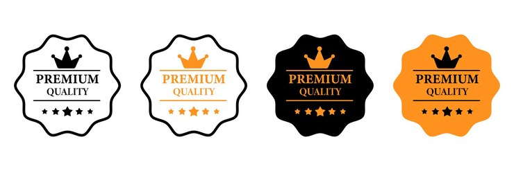 Premium quality label icon Premium icon with crown and stars Round label with four level quality