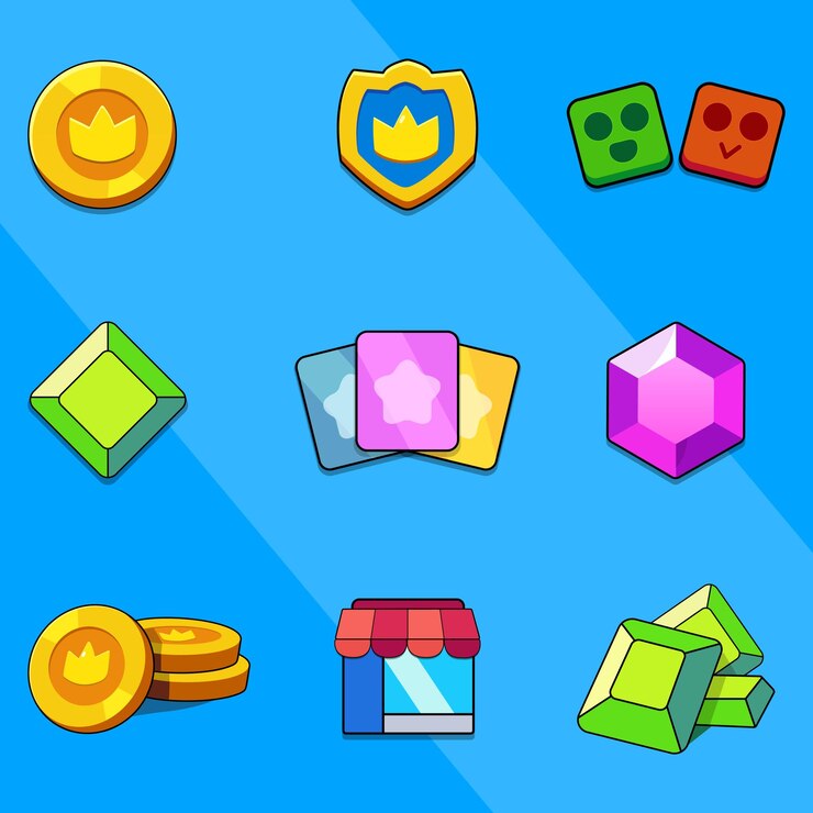 Premium vector game icons of precious gemstones and other icons
