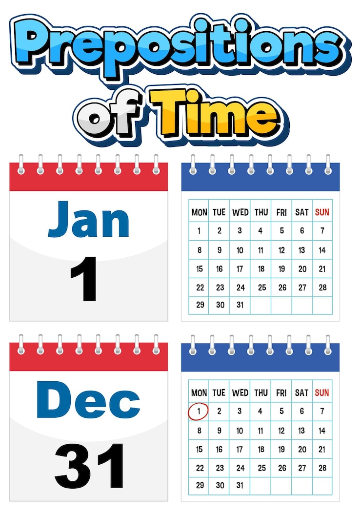 Vector preposition of time poster design calendar