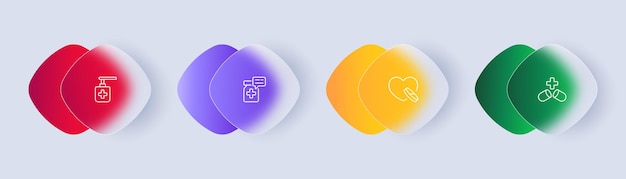 Prescription set icon Pills cross heart spray treatment treat doctor patient illness disease hospital Healthcare concept Glassmorphism style Vector line icon for Business and Advertising