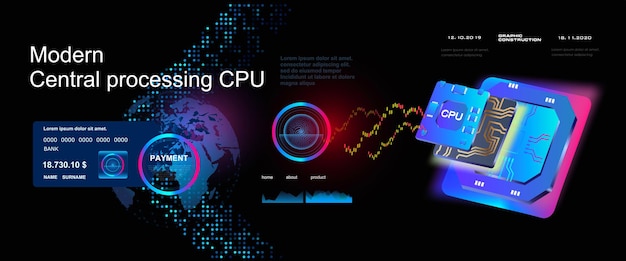 presentation and advertising new generation computer processor innovative stream processor for computer on futuristic background development of computer chips and boards