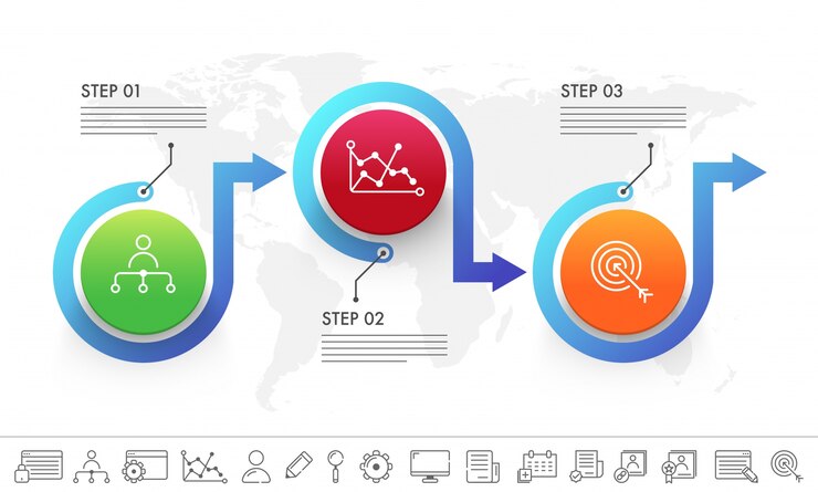 Vector presentation business infographic template with 3 steps and icons set.