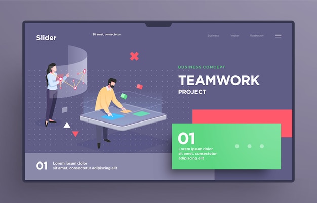 Presentation slide template or landing page for websites or apps Business concept illustration