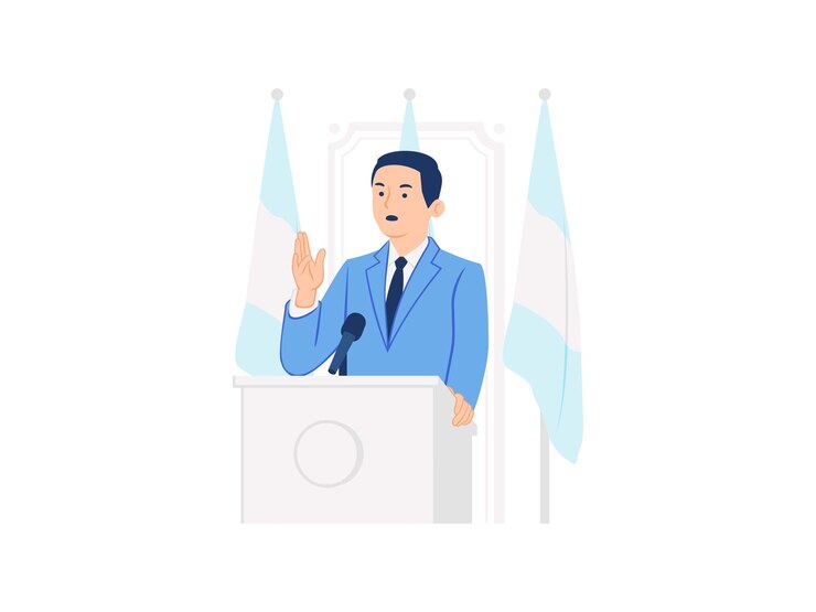Vector press conference public speaker man speaking standing and giving speech