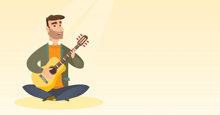 Vector pria bermain gitar akustik.