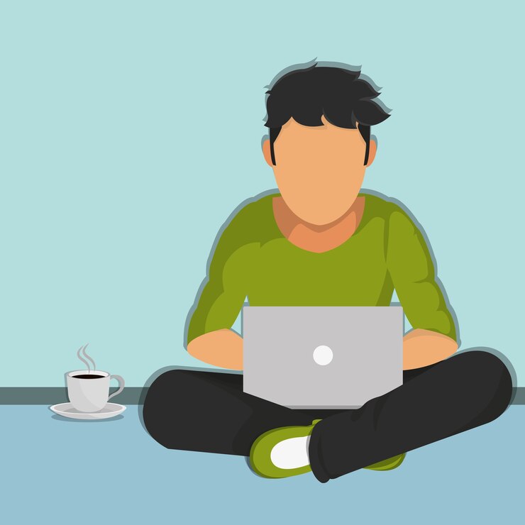 Vector pria membaca di laptop