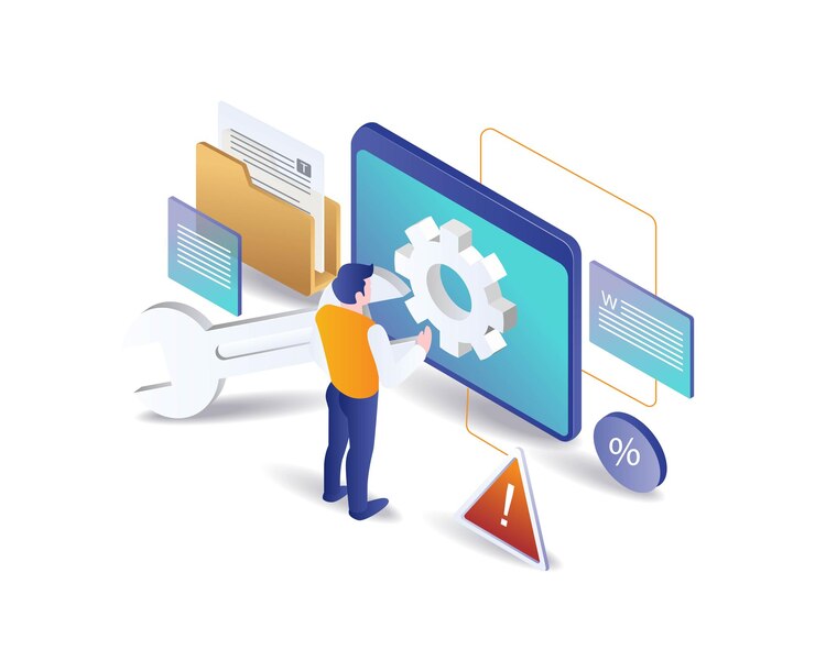 Vector pria memelihara data pembaruan aplikasi