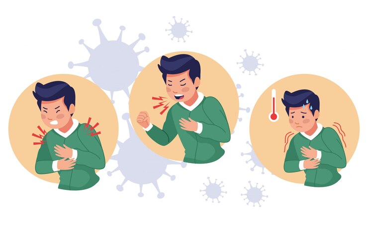 Vector pria muda sakit dengan gejala covid19
