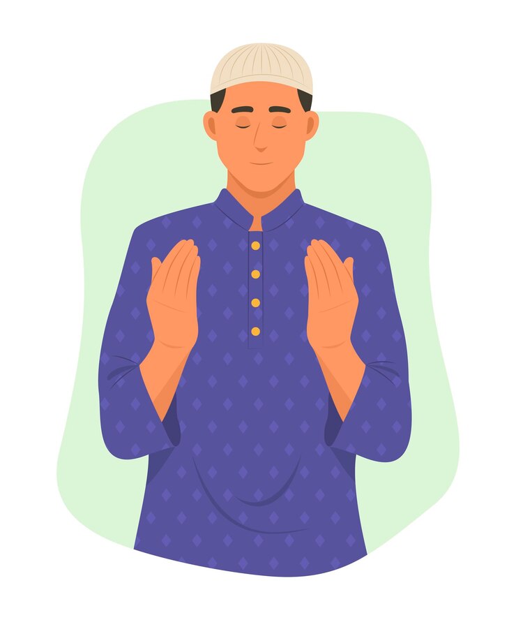 Vector pria muslim berdoa kepada tuhan